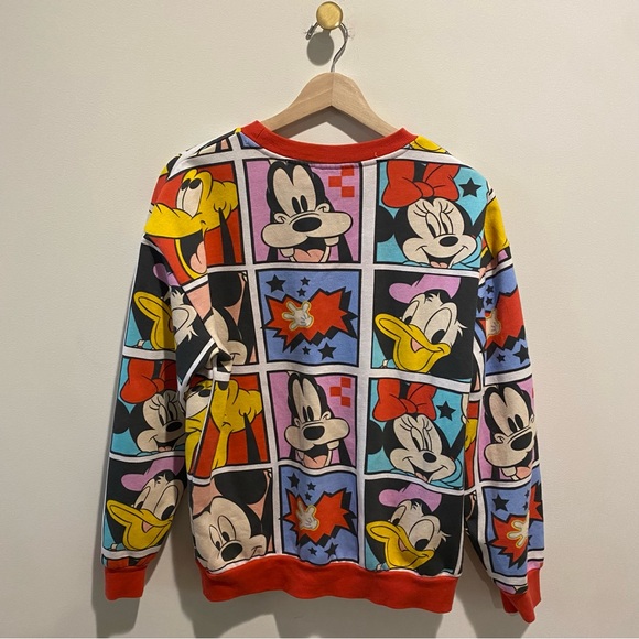 Disney Mickey and Co Mickey colorful comic grid crew neck red sweatshirt sweater - Picture 6 of 9
